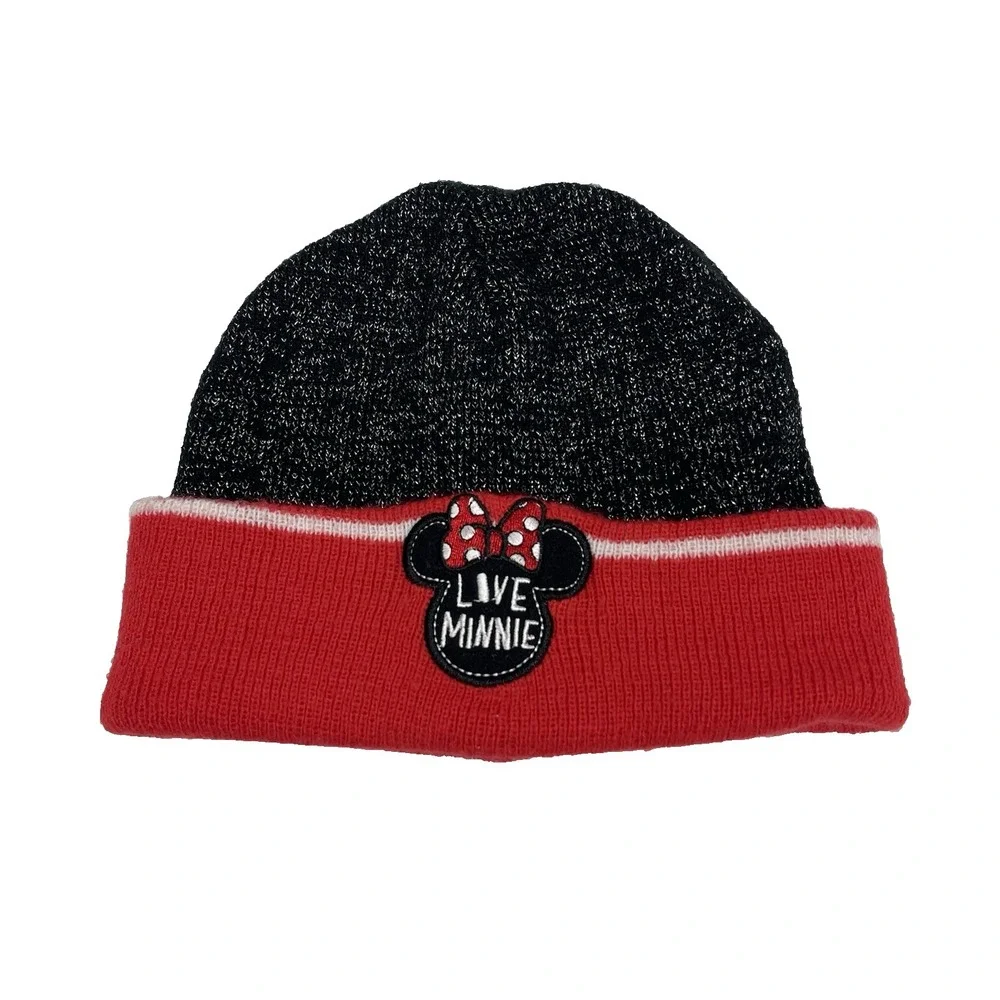 Disney love Minnie Mouse Knit Beanie Hat Embroidery Black & Red OSFM Kids Adults
